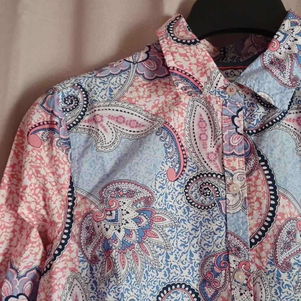 Charter Club Shirt Shop Relaxed Fit Cotton Paisley Button Front Top